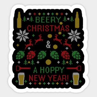 Beer Ugly Christmas Sweater Beer Lover Funny Beery Christmas Hoppy New Year IPA Hops Lover Sticker